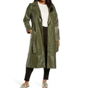 Nordstrom Plus Size Olive Green Faux Patent Leather Trench Coat - 3X - Brand New